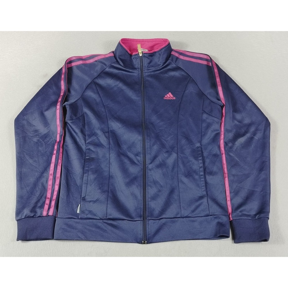Adidas Track Jacket Womens Small Blue Pink ClimaLite Full Zip Athletic Training